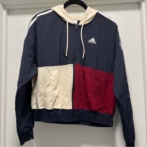 NEW Adidas Track Hoodie Women XS Navy Beige Full Zip Hooded Color Block
